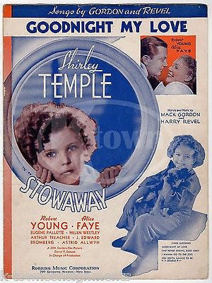 SHIRLEY TEMPLE GOODNIGHT MY LOVE STOWAWAY MOVIE ANTIQUE GRAPHIC SHEET MUSIC 1936 - K-townConsignments