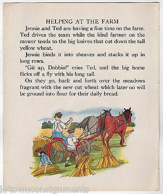 BALING HAY AT THE FARM ANTIQUE CHILDREN'S POEM GRAPHIC ILLUSTRATION PRINT 1922 - K-townConsignments