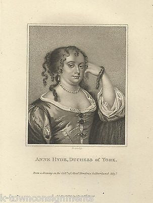 ANNE HYDE DUCHESS OF YORK ENGLAND ANTIQUE PORTRAIT ENGRAVING PRINT 1806 - K-townConsignments