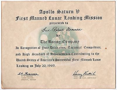 WWII JEWISH REFUGEE NASA SPACE SCIENTIST ORIGINAL APOLLO SATURN V CERTIFICATE - K-townConsignments