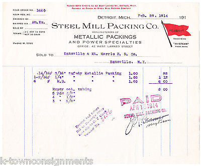 DETROIT STEEL MILL PACKING COMPANY METALS ANTIQUE ADVERTISING SALES RECEIPT - K-townConsignments