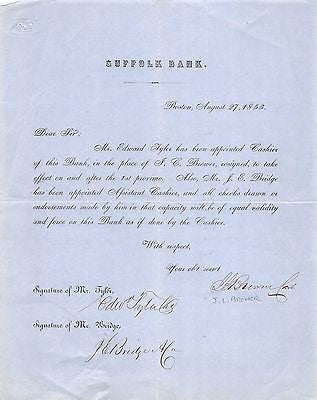 EDWARD TYLER JEREMIAH BRIDGE SUFFOLK BANK BOSTON ANTIQUE AUTOGRAPH SIGNED DOC - K-townConsignments