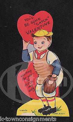 BASEBALL CATCHER LITTLE BOYS & GIRLS VINTAGE VALENTINE'S DAY CARDS SALES DISPLAY - K-townConsignments