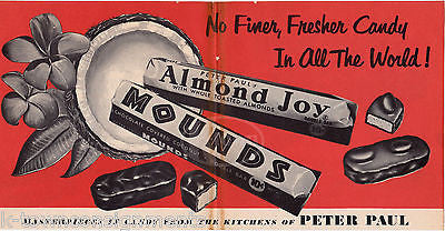 MOUNDS ALMOND JOY PETER PAUL CANDY BARS VINTAGE GRAPHIC ADVERTISING POSTER FLYER - K-townConsignments
