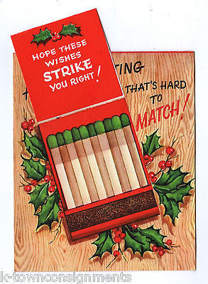 Christmas Matchbook Hearts Desire Fire Vintage Graphic Illustrated Holiday Card - K-townConsignments