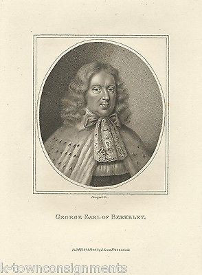 GEORGE BERKELEY EARL OF BERKELEY ENGLAND ANTIQUE PORTRAIT ENGRAVING PRINT 1806 - K-townConsignments