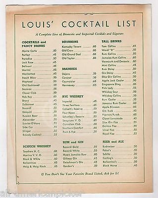 LOUIS' NATIONALLY KNOWN RESTAURANT NIAGARA FALLS VINTAGE DELUXE DINNER MENU - K-townConsignments