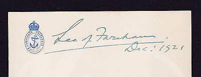 ARTHUR LEE VISCOUNT OF FAREHAM ADMIRALTY WHITEHALL AUTOGRAPH SIGNATURE CARD 1921 - K-townConsignments