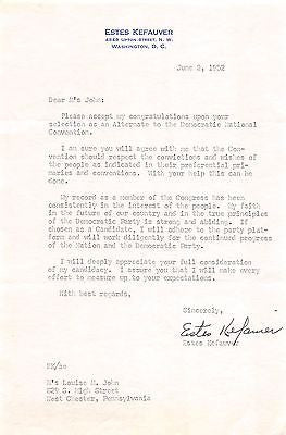 ESTES KEFAUVER COMMISSION SENATOR VINTAGE AUTOGRAPH SIGNED DNC LETTER 1952 - K-townConsignments
