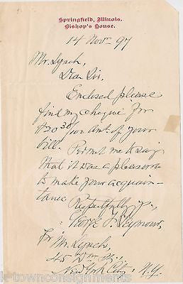 GEORGE F. SEYMOUR SPRINGFIELD ILLINOIS CHURCH BISHOP AUTOGRAPH SIGNED LETTERHEAD - K-townConsignments
