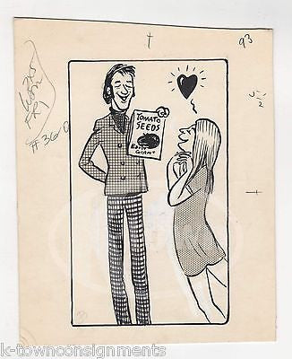TALL DARK HANDSOME GUYS GIRL HUMOR ORIGINAL SIGNED CARTOON INK SKETCH ON BOARD - K-townConsignments