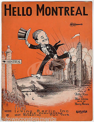 HELLO MONREAL BILLY ROSE SONG IRVING BERLIN ANTIQUE GRAPHIC ART SHEET MUSIC 1928 - K-townConsignments