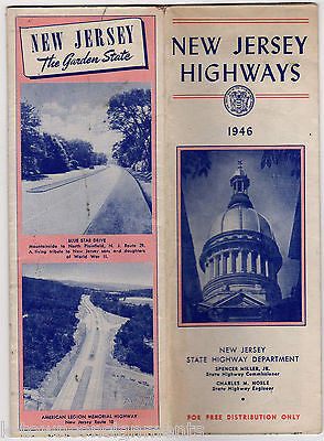 NEW JERSEY HIGHWAYS 1946 VINTAGE GRAPHIC TRAVEL ADVERTISING FOLD-OUT MAP - K-townConsignments