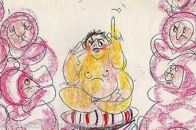 HAL GEORGE STAGE COSTUME DESIGNER ORIGINAL HUMOROUS BUDDHA CARTOON DOODLE SKETCH - K-townConsignments