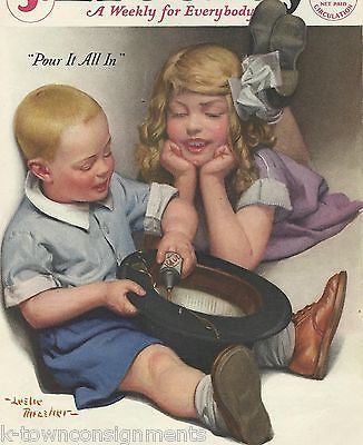 MISCHIEVOUS LITTLE BOY & GIRL VINTAGE LESLIE THRASHER GRAPHIC COVER PRINT - K-townConsignments