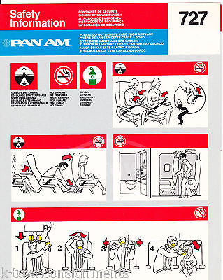 PAN AMERICAN AIRLINES 727 FLIGHT VINTAGE GRAPHIC ADVERTISING SAFETY POSTER CARD - K-townConsignments