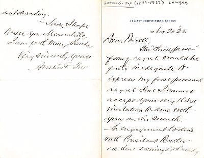 AUSTEN G. FOX NEW YORK CITY LAWYER ANTIQUE AUTOGRAPH SIGNED LETTER 1922 - K-townConsignments