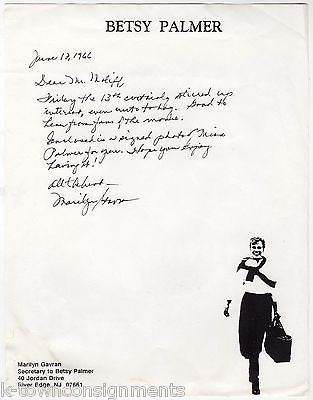 MARILYN GAVRAN BETSY PALMER SECRETARY AUTOGRAPH SIGNED STATIONERY LETTERHEAD - K-townConsignments