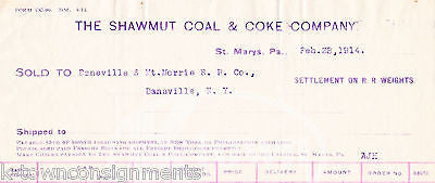 SHAWMUT COAL & COKE COMPANY ST. MARY'S PA ANTIQUE ADVERTISING SALES RECEIPT - K-townConsignments