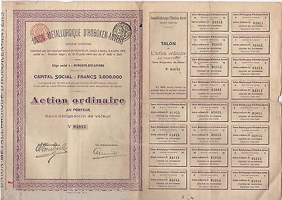UNION METALURGIQUE D'HOBOKEN-ANVERS FRENCH MINING ANTIQUE STOCK CERTIFICATE 1904 - K-townConsignments