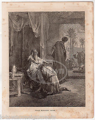 Isaac Blesses Jacob Genesis 27 Israel Heritage Antique Bible Engraving Print - K-townConsignments