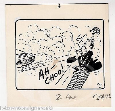 AHCHOO STREET CAR SMOG POLUTION HUMOR ORIGINAL INK SKETCH WWII ARTIST JACK BRYAN - K-townConsignments