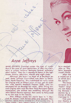 ANNE JEFFREYS THEATRE ACTRESS VINTAGE AUTOGRAPH SIGNED PLAYBILL PAGE & PHOTO - K-townConsignments