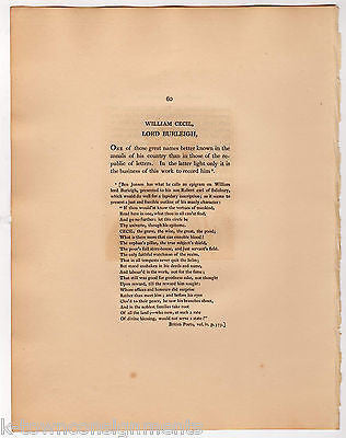 WILLIAM CECIL LORD BURLEIGH ENGLAND ANTIQUE PORTRAIT ENGRAVING PRINT BIO 1806 - K-townConsignments