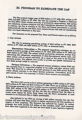 NEW YORK CITY STATE COMPTROLLER POLITICAL FINANCIAL PLANNING REPORT BOOKLET 1990 - K-townConsignments