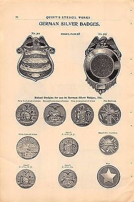 GERMAN POLICE & FIRE BADGES IN SILVER ANTIQUE SALES CATALOG ADVERTISING PAGE - K-townConsignments