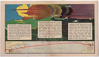 CHARLES LINDBERGH TRANSATLANTIC FLIGHT ANTIQUE GRAPHIC ART STORY BOOK PRINT 1929 - K-townConsignments