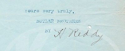BUTLER BROTHERS WHOLESALERS NY H. REDDY AUTOGRAPH SIGNED ANTIQUE LETTERHEAD 1916 - K-townConsignments