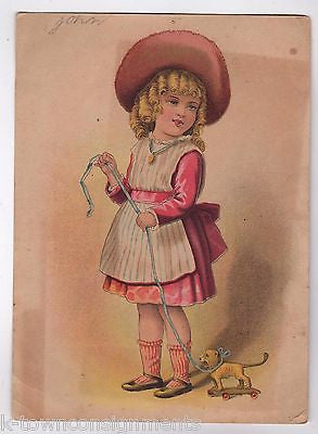 GOLDILOCKS GIRL LION PULL TOY KEENE NEW HAMPSHIRE ANTIQUE VICTORIAN TRADE CARD - K-townConsignments