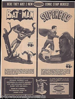 BATMAN & SUPERBOY W/ KRYPTO VINTAGE AURORA ACTION FIGURE KITS ADVERTISING PRINT - K-townConsignments