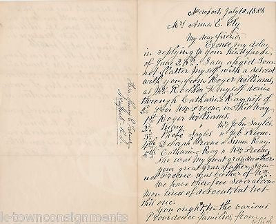 PROVIDENCE GREENE FAMILY GENEALOGY SAYLES WILLIAMS NIGHTENGALE ANTIQUE LETTER - K-townConsignments