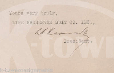 EARLY LIFE PRESERVER WETSUIT INVENTION ANTIQUE AUTOGRAPH SIGNED LETTERHEAD 1917 - K-townConsignments