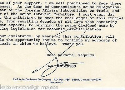 SAM GEJDENSON PENNSYLVANIA CONGRESS AUTOGRAPH SIGNED RE-ELECT STATIONERY NOTE - K-townConsignments