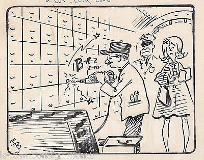 BANK ROBBERY DRILLING SAFE DEPOSIT BOX ORIGINAL SIGNED NEWS CARTOON INK SKETCH - K-townConsignments