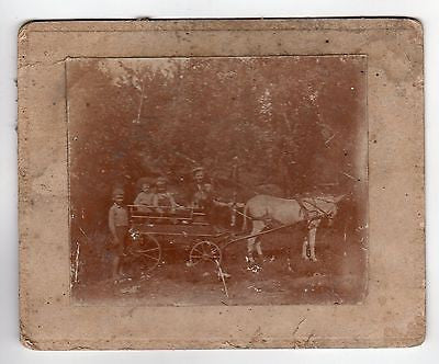 DARLING LITTLE BOYS & DOG IN A DONKEY FIRE PATROL WAGON ANTIQUE PHOTO ON BOARD - K-townConsignments