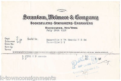 SCRANTON WETMORE BOOKSELLER ENGRAVER ROCHESTER ANTIQUE ADVERTISING SALES RECEIPT - K-townConsignments