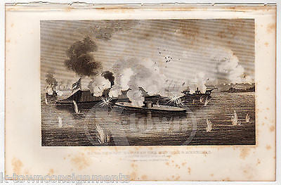 MONITOR & MERRIMAC CIVIL WAR NAVY BATTLE ANTIQUE GRAPHIC ENGRAVING PRINT 1863 - K-townConsignments