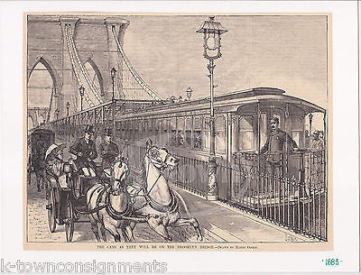 BROOKLYN BRIDGE RAILROAD SUBWAY CARS ANTIQUE GRAPHIC NEWS ENGRAVING PRINT 1883 - K-townConsignments
