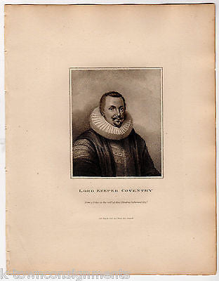 LORD KEEPER COVENTRY ENGLAND ANTIQUE PORTRAIT ENGRAVING PRINT BIO 1806 - K-townConsignments