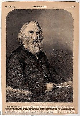 HENRY WADSWORTH LONGFELLOW AMERICAN POET ANTIQUE NEWS ENGRAVING PRINT 10.5 x 15" - K-townConsignments