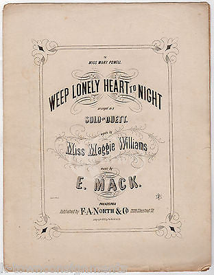 WEEP LONLEY HEART TONIGHT MAGGIE WILLIAMS SONG ANTIQUE SHEET MUSIC 1875 - K-townConsignments