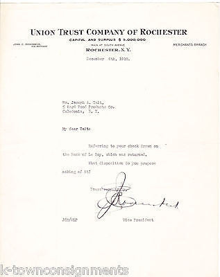 ROCHESTER UNION TRUST BANK VICE PRESIDENT ANTIQUE SIGNED STATIONERY LETTERHEA - K-townConsignments
