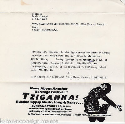 TZIGANKA RUSSIAN GYPSY TROUP CONEY ISLAND VINTAGE STUDIO PROMO PHOTOGRAPH 1988 - K-townConsignments