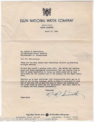 ELGIN WATCH COMPANY ILLINOIS VINTAGE AUTOGRAPH SIGNED STATIONERY LETTERHEAD 1950 - K-townConsignments
