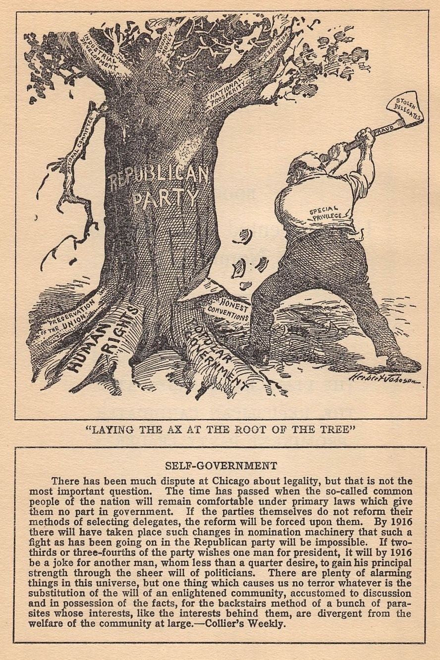 CHOPPING DOWN THE REPUBLICAN PARTY ANTIQUE GRAPHIC POLITICAL CARTOON PRINT 1912 - K-townConsignments