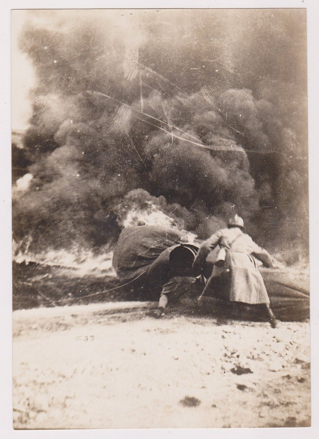 FRENCH OBSERVATION BALLOON DIVISION SHOT DOWN FIRE ORIGINAL WWI SNAPSHOT PHOTO - K-townConsignments